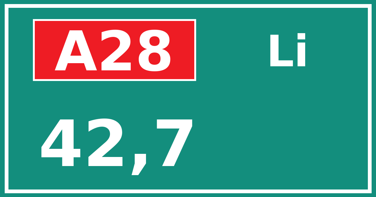 Hectometerbord A28 42,7 zijde Li