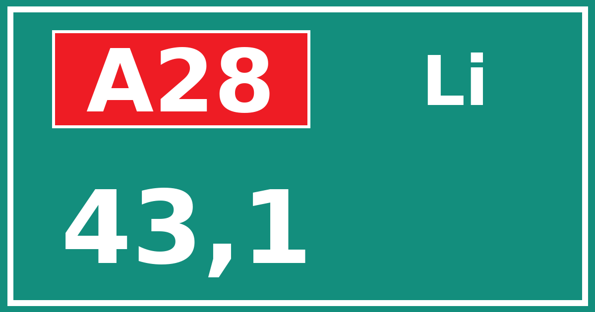 Hectometerbord A28 43,1 zijde Li