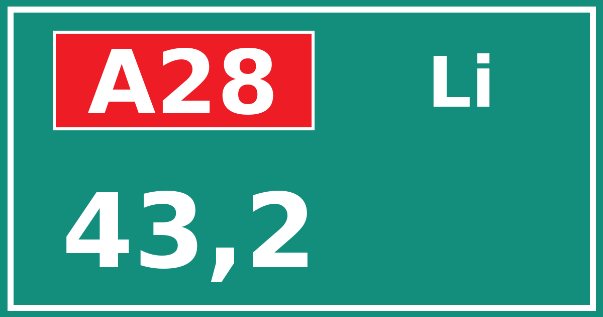Hectometerbord A28 43,2 zijde Li