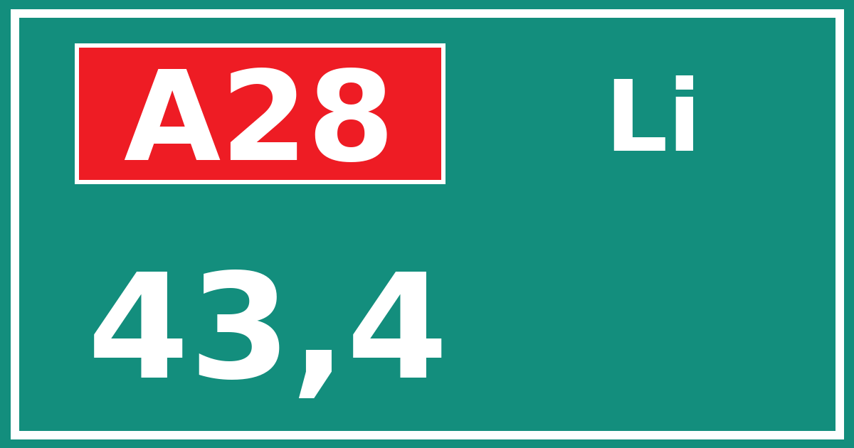 Hectometerbord A28 43,4 zijde Li