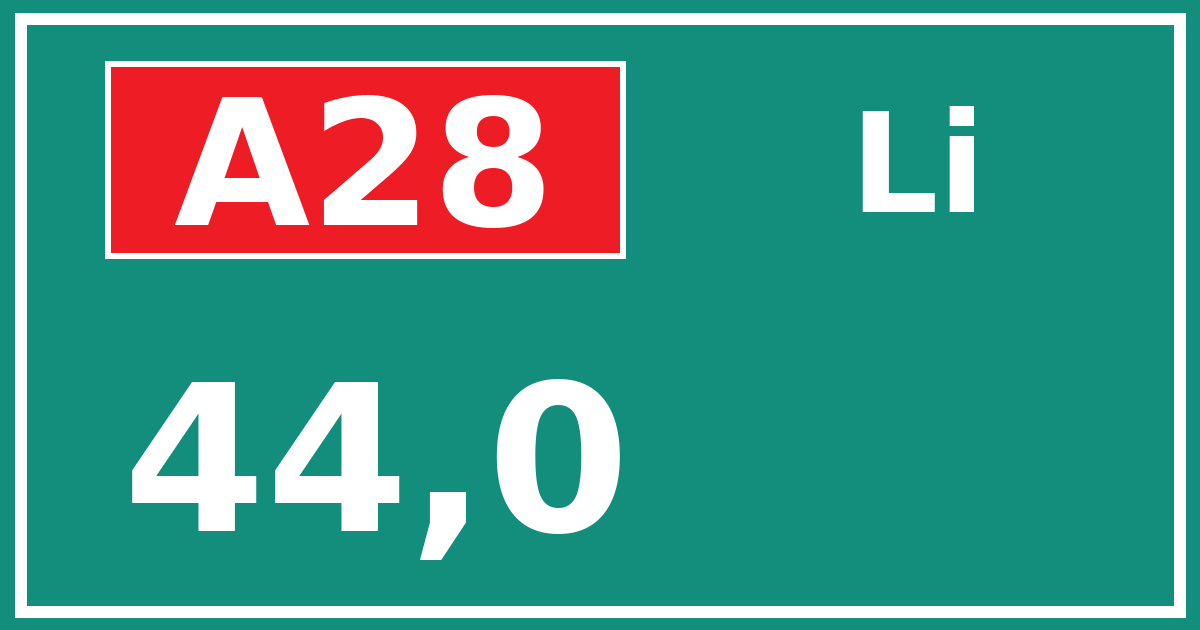Hectometerbord A28 44,0 zijde Li