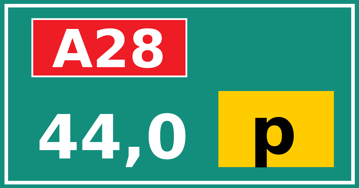 Hectometerbord A28 44,0 letter p