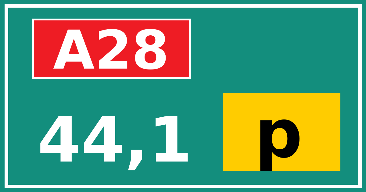 Hectometerbord A28 44,1 letter p