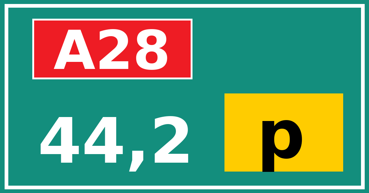Hectometerbord A28 44,2 letter p