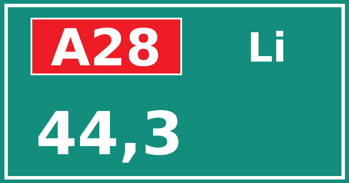 Hectometerbord A28 44,3 zijde Li
