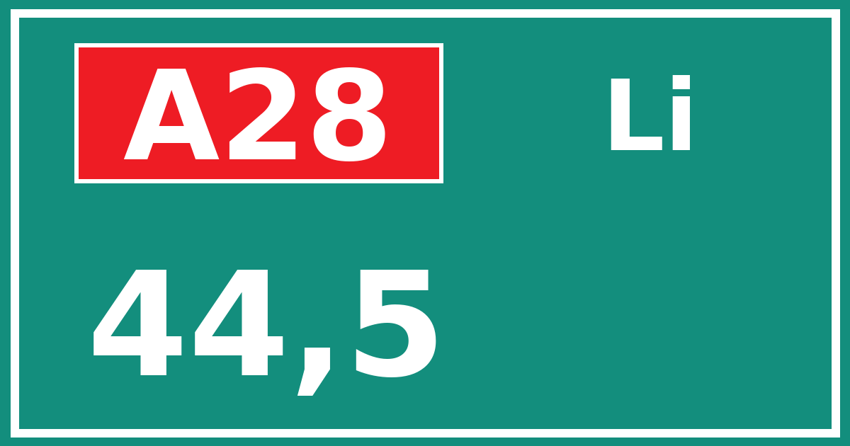 Hectometerbord A28 44,5 zijde Li