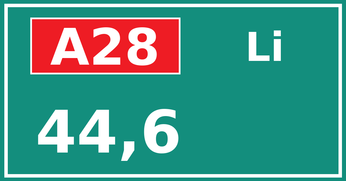 Hectometerbord A28 44,6 zijde Li