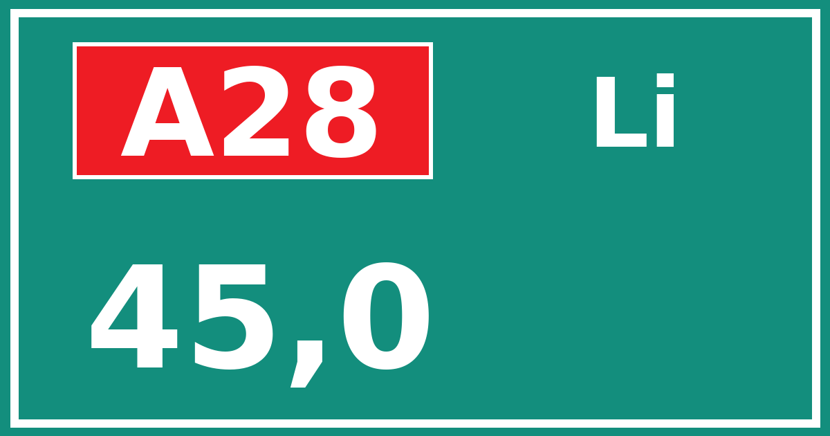 Hectometerbord A28 45,0 zijde Li