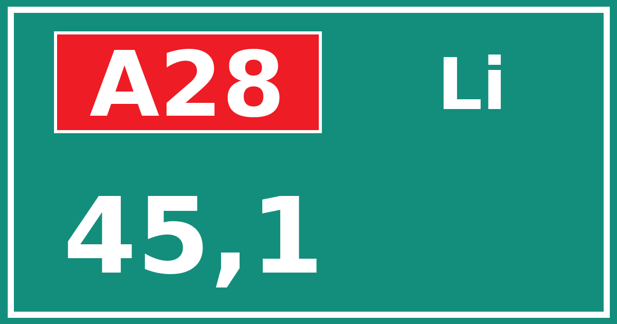 Hectometerbord A28 45,1 zijde Li