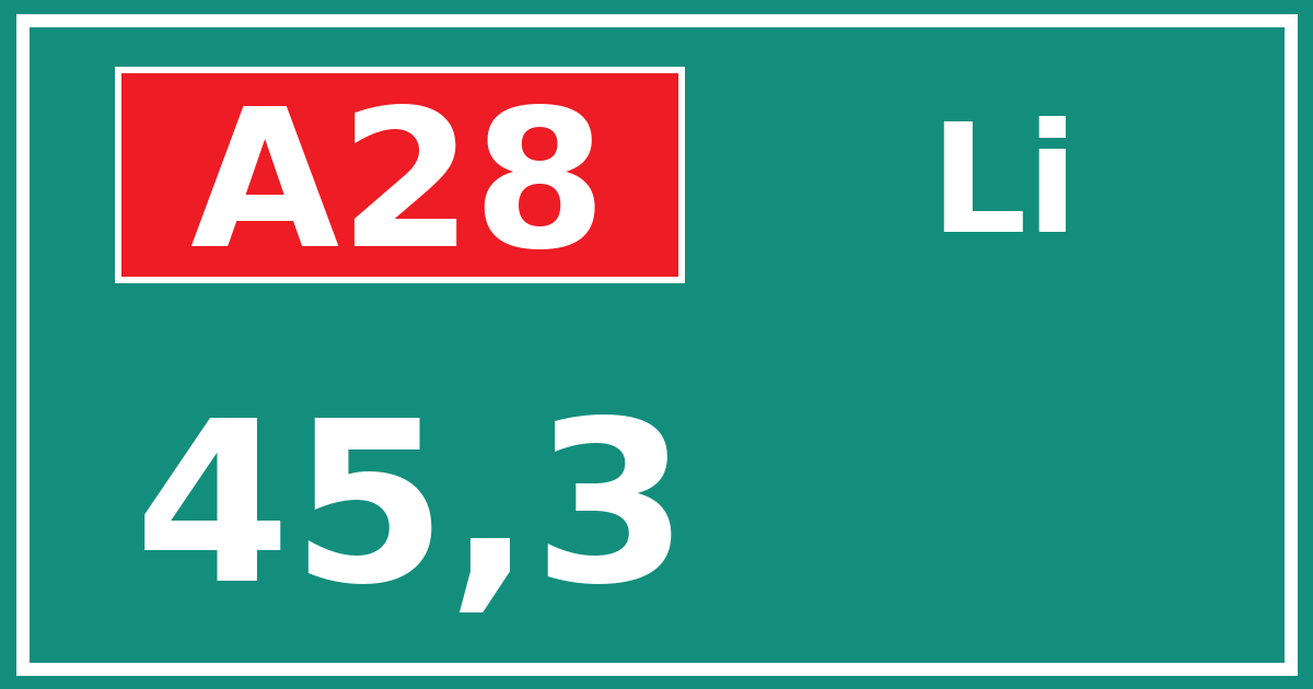 Hectometerbord A28 45,3 zijde Li
