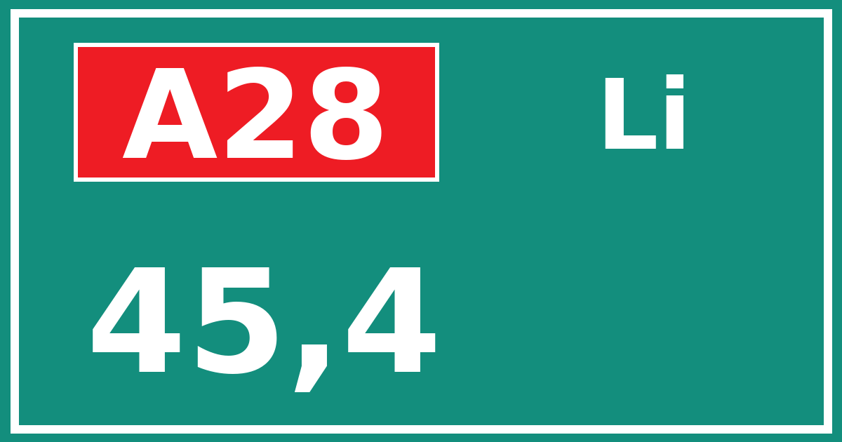 Hectometerbord A28 45,4 zijde Li