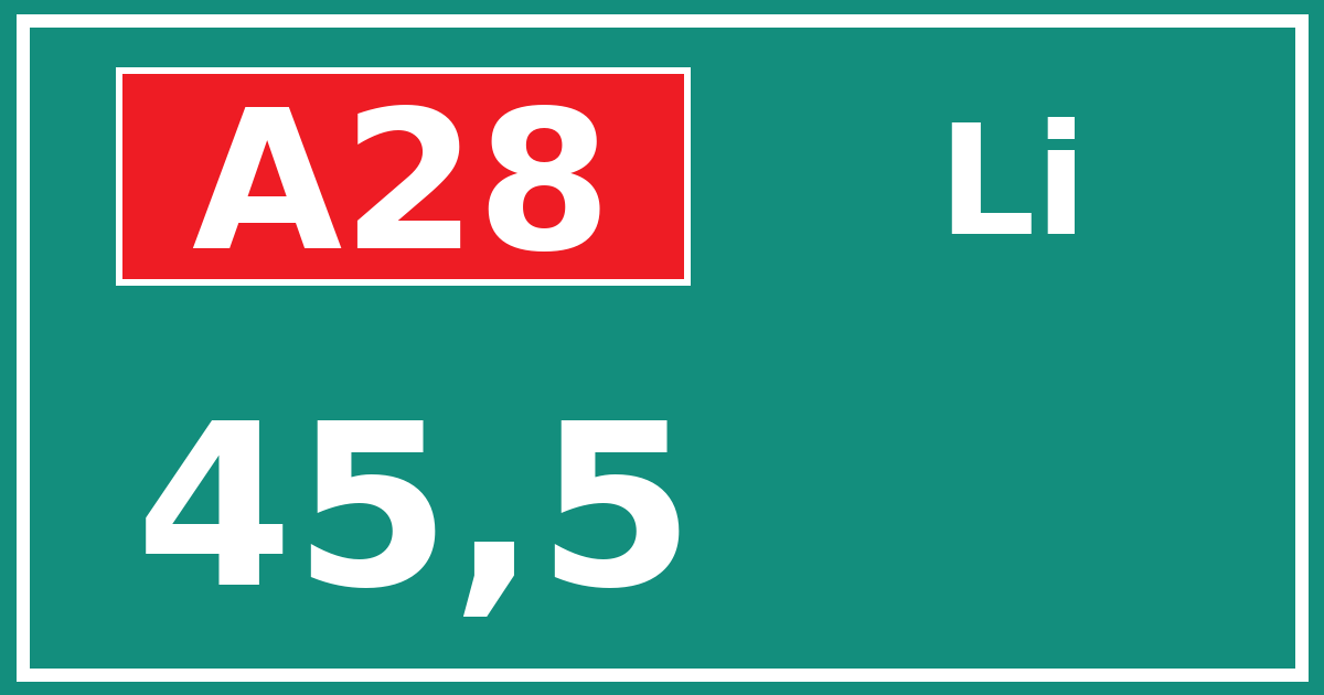 Hectometerbord A28 45,5 zijde Li