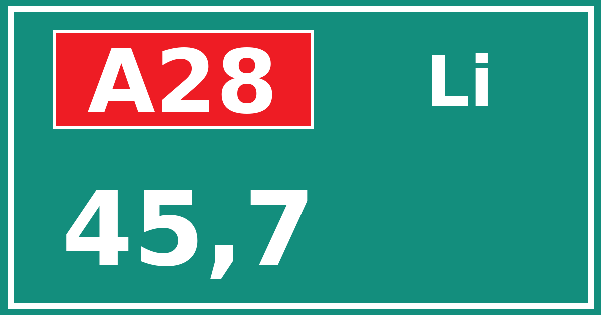 Hectometerbord A28 45,7 zijde Li
