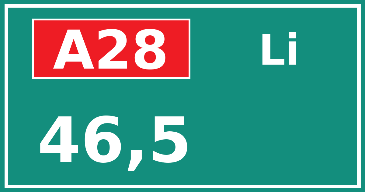 Hectometerbord A28 46,5 zijde Li