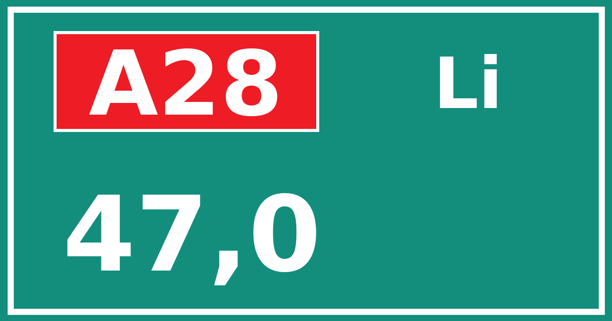 Hectometerbord A28 47,0 zijde Li
