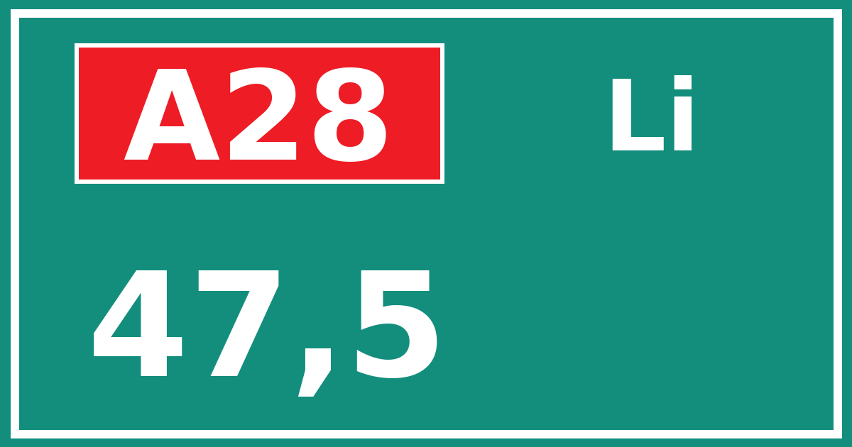 Hectometerbord A28 47,5 zijde Li