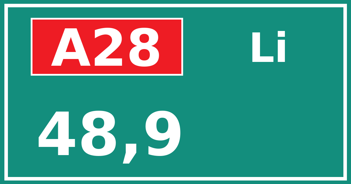 Hectometerbord A28 48,9 zijde Li