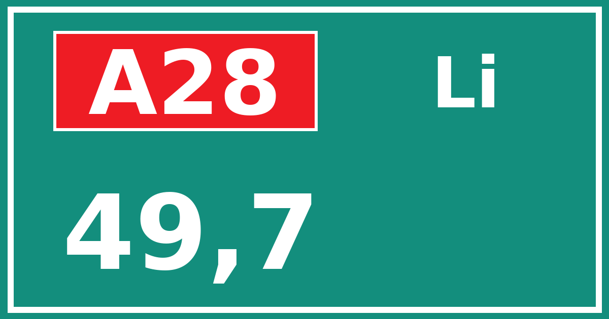 Hectometerbord A28 49,7 zijde Li