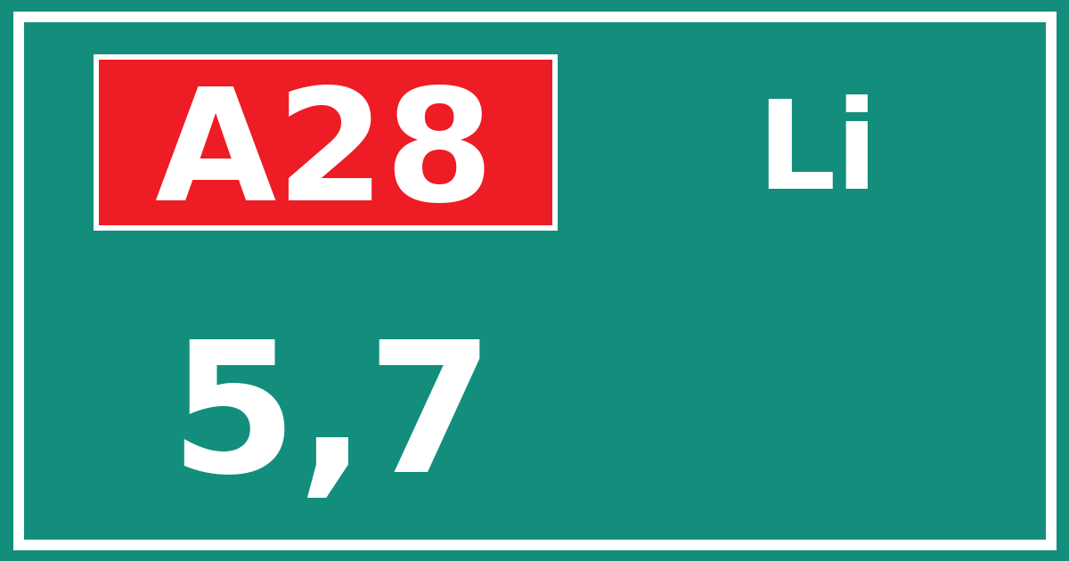 Hectometerbord A28 5,7 zijde Li