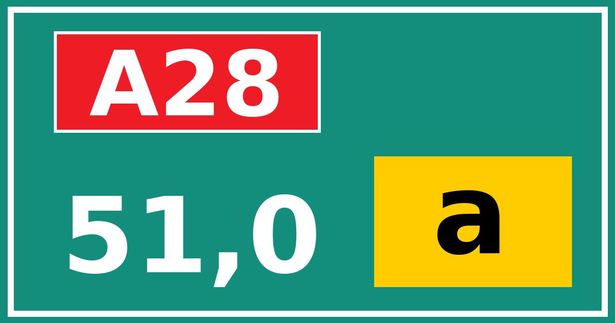 Hectometerbord A28 51,0 letter a