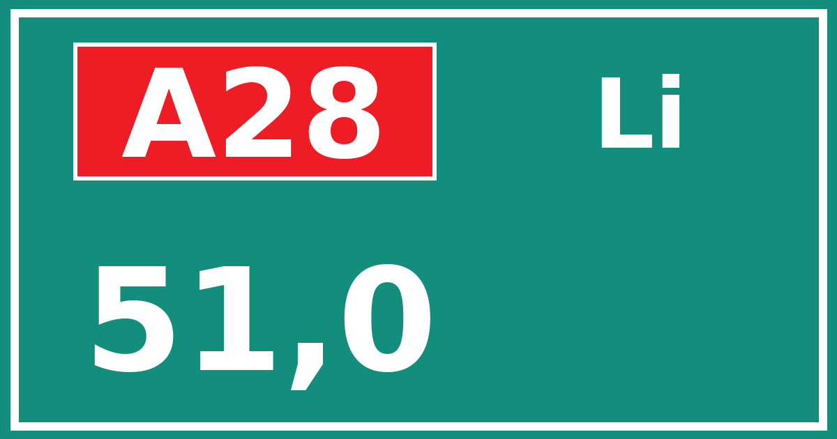 Hectometerbord A28 51,0 zijde Li