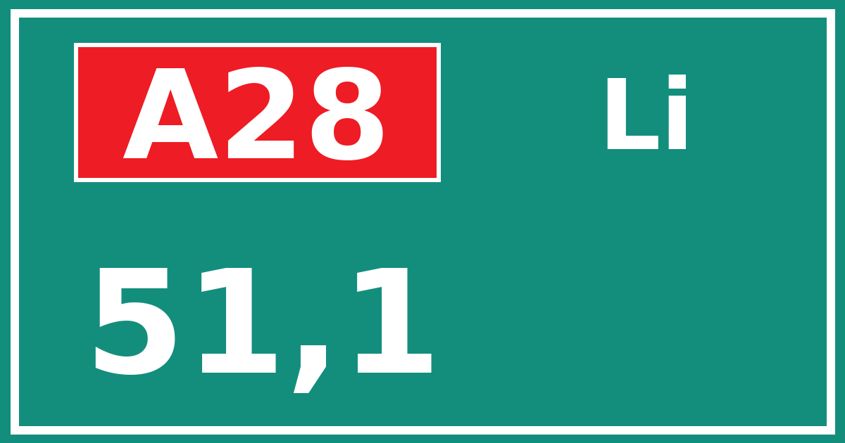 Hectometerbord A28 51,1 zijde Li