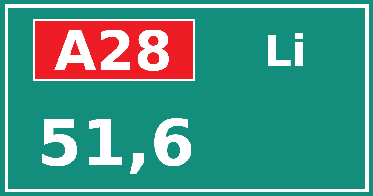 Hectometerbord A28 51,6 zijde Li
