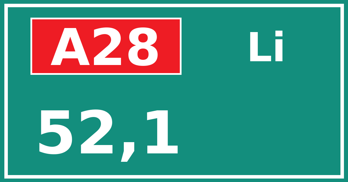Hectometerbord A28 52,1 zijde Li