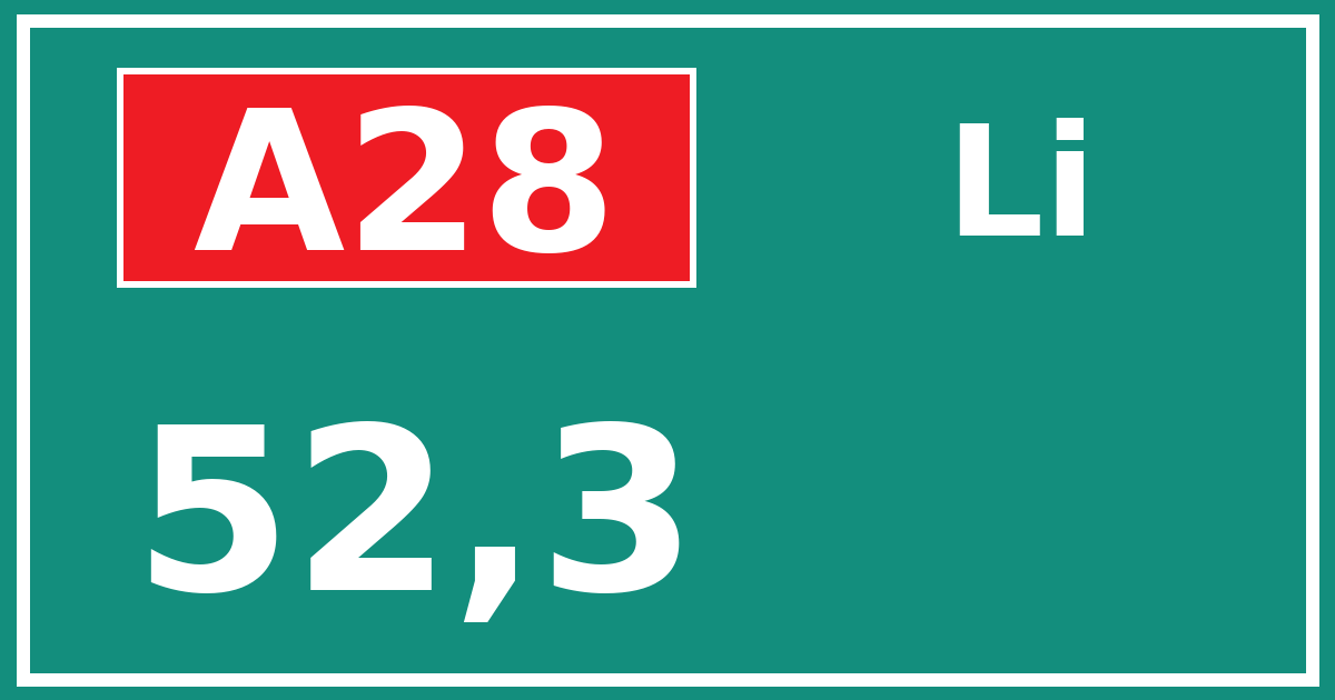 Hectometerbord A28 52,3 zijde Li