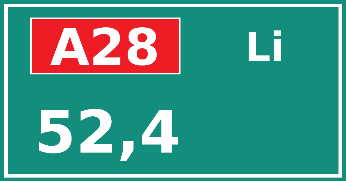 Hectometerbord A28 52,4 zijde Li