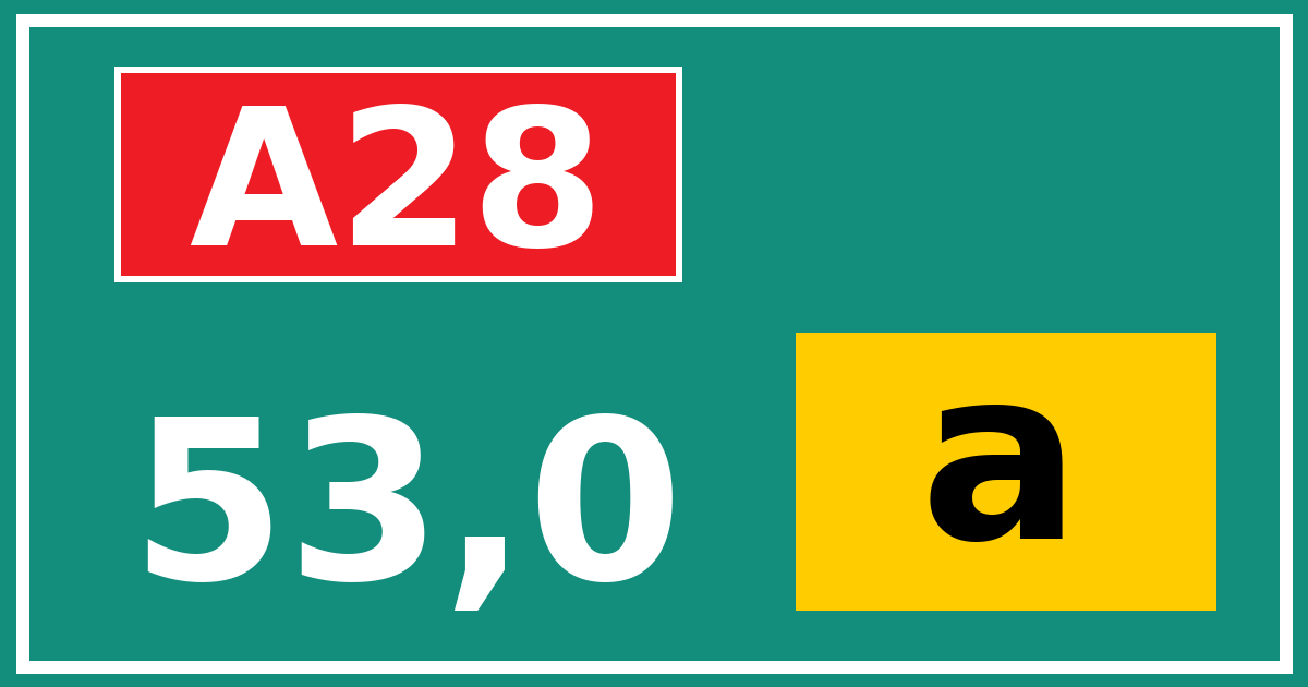 Hectometerbord A28 53,0 letter a