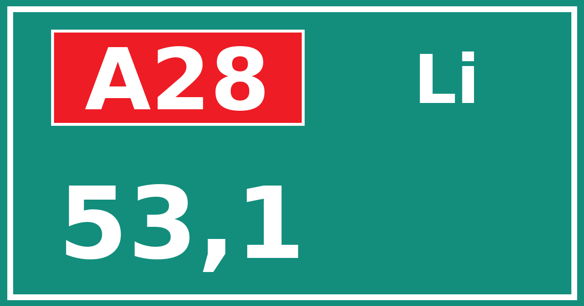 Hectometerbord A28 53,1 zijde Li