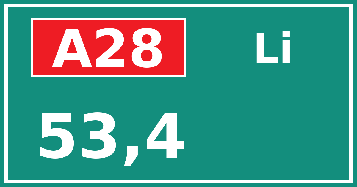 Hectometerbord A28 53,4 zijde Li