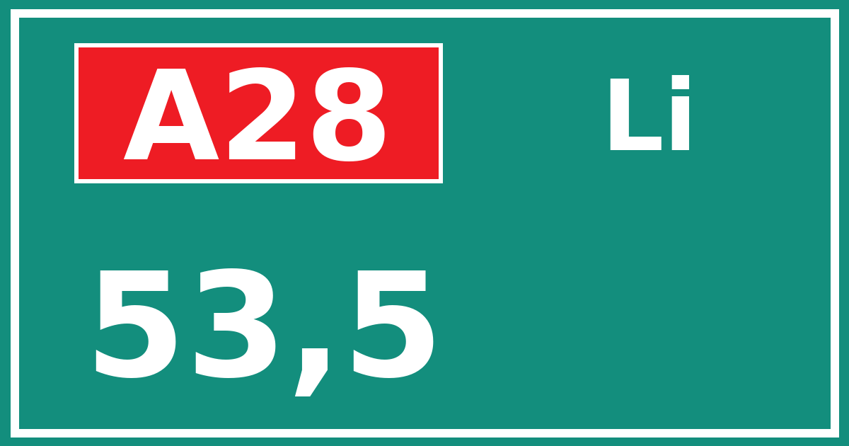 Hectometerbord A28 53,5 zijde Li