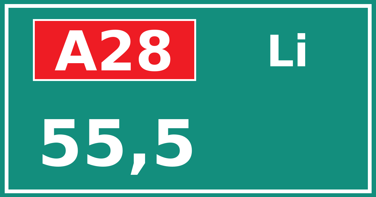 Hectometerbord A28 55,5 zijde Li