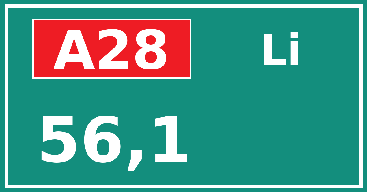 Hectometerbord A28 56,1 zijde Li