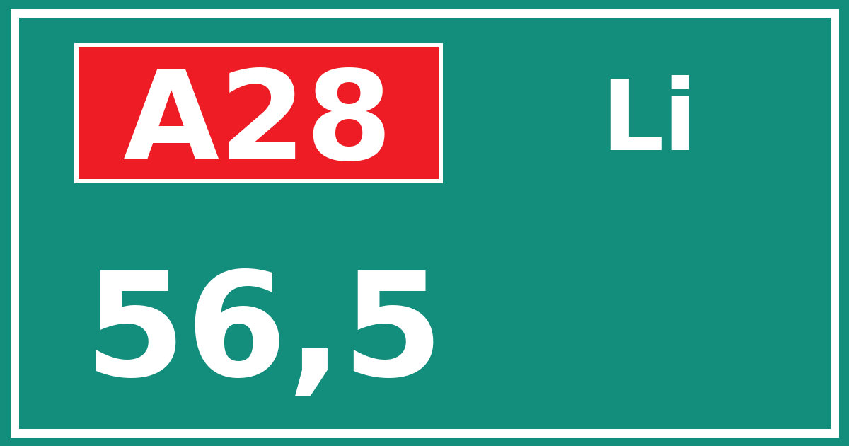 Hectometerbord A28 56,5 zijde Li