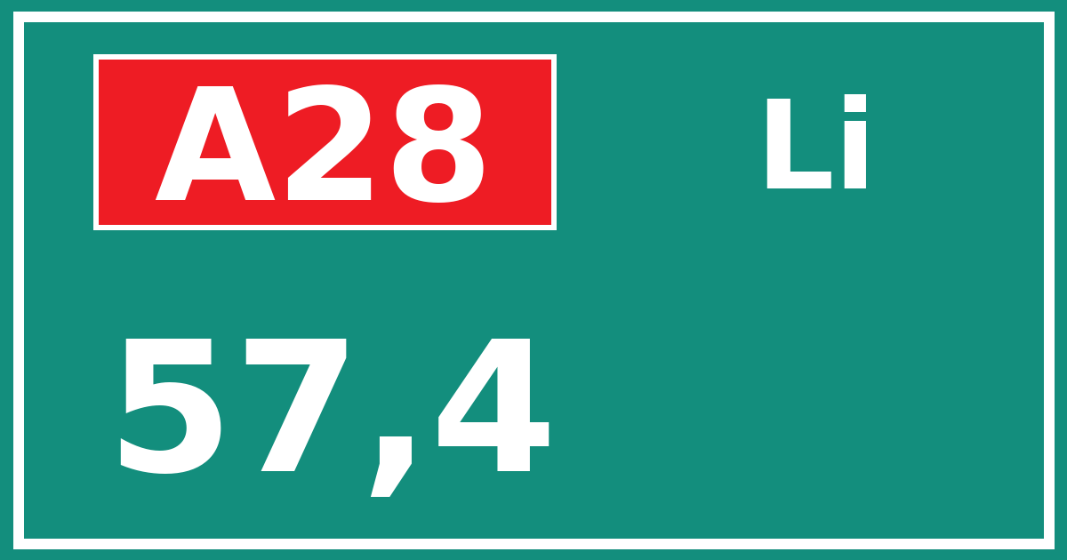 Hectometerbord A28 57,4 zijde Li