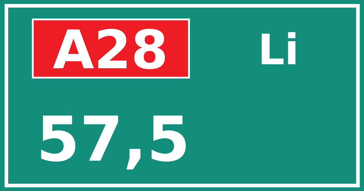 Hectometerbord A28 57,5 zijde Li
