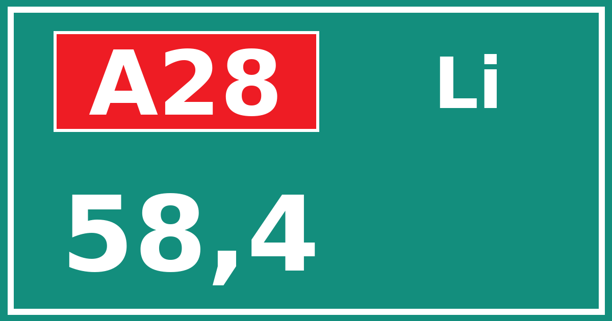 Hectometerbord A28 58,4 zijde Li