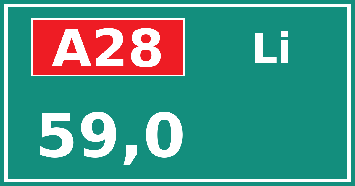 Hectometerbord A28 59,0 zijde Li