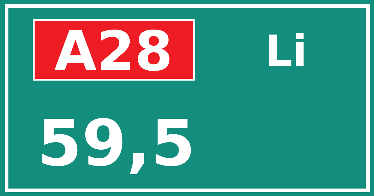 Hectometerbord A28 59,5 zijde Li