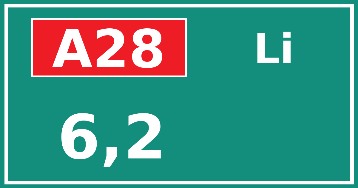 Hectometerbord A28 6,2 zijde Li