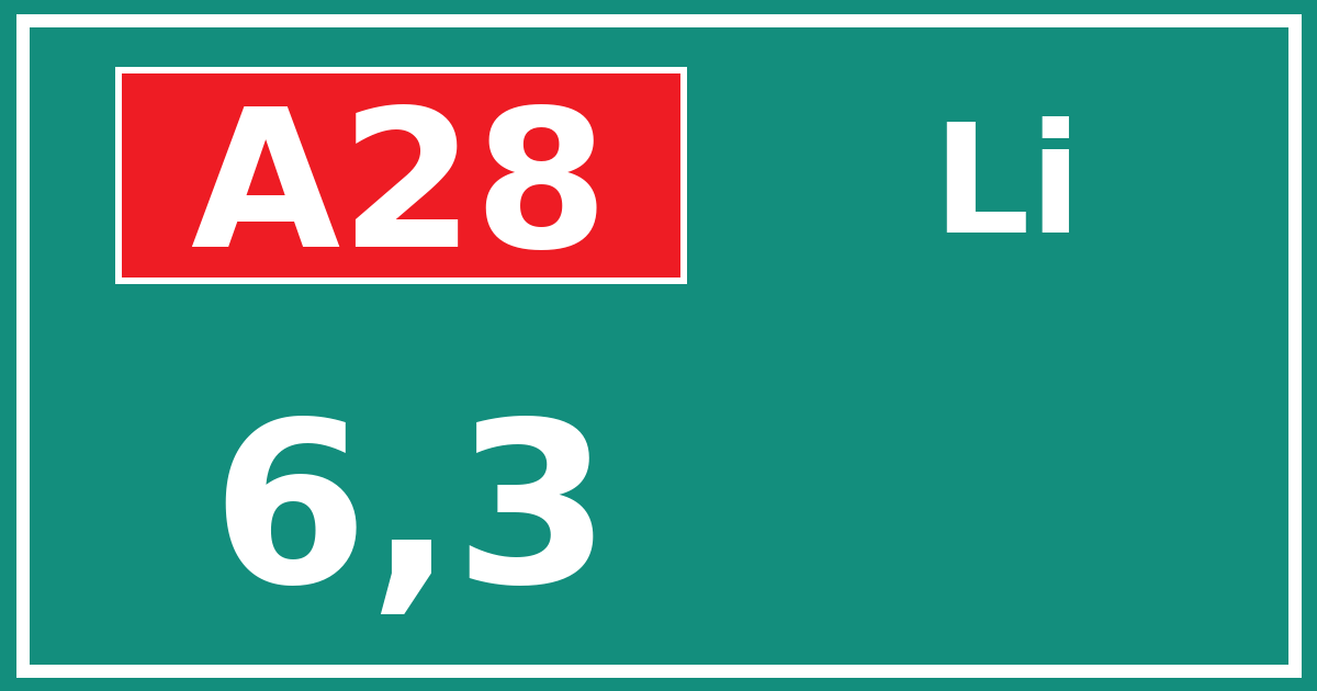 Hectometerbord A28 6,3 zijde Li