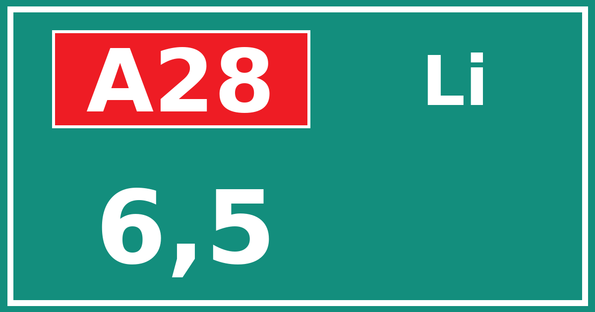 Hectometerbord A28 6,5 zijde Li