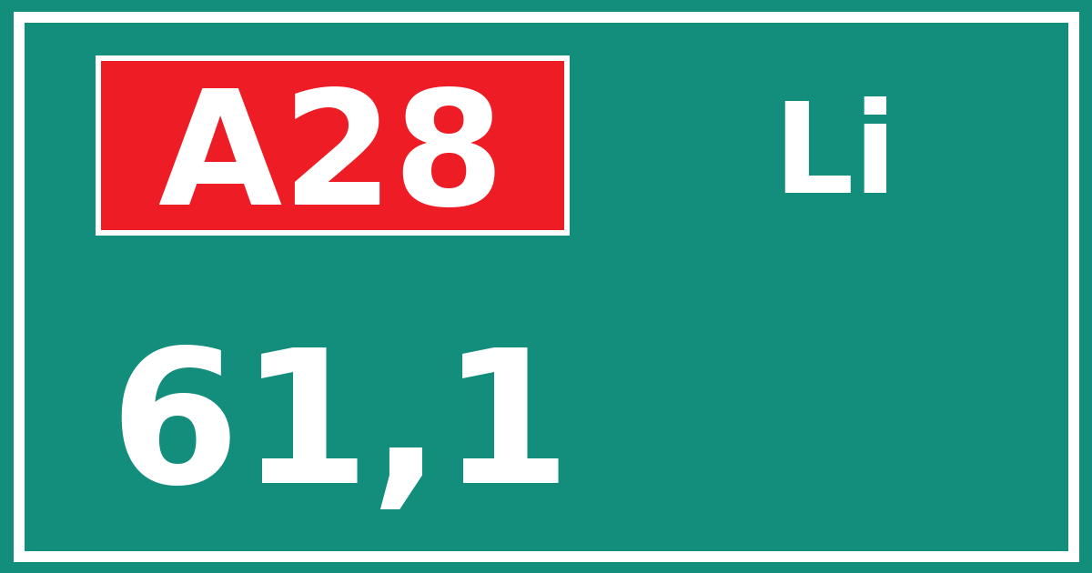Hectometerbord A28 61,1 zijde Li