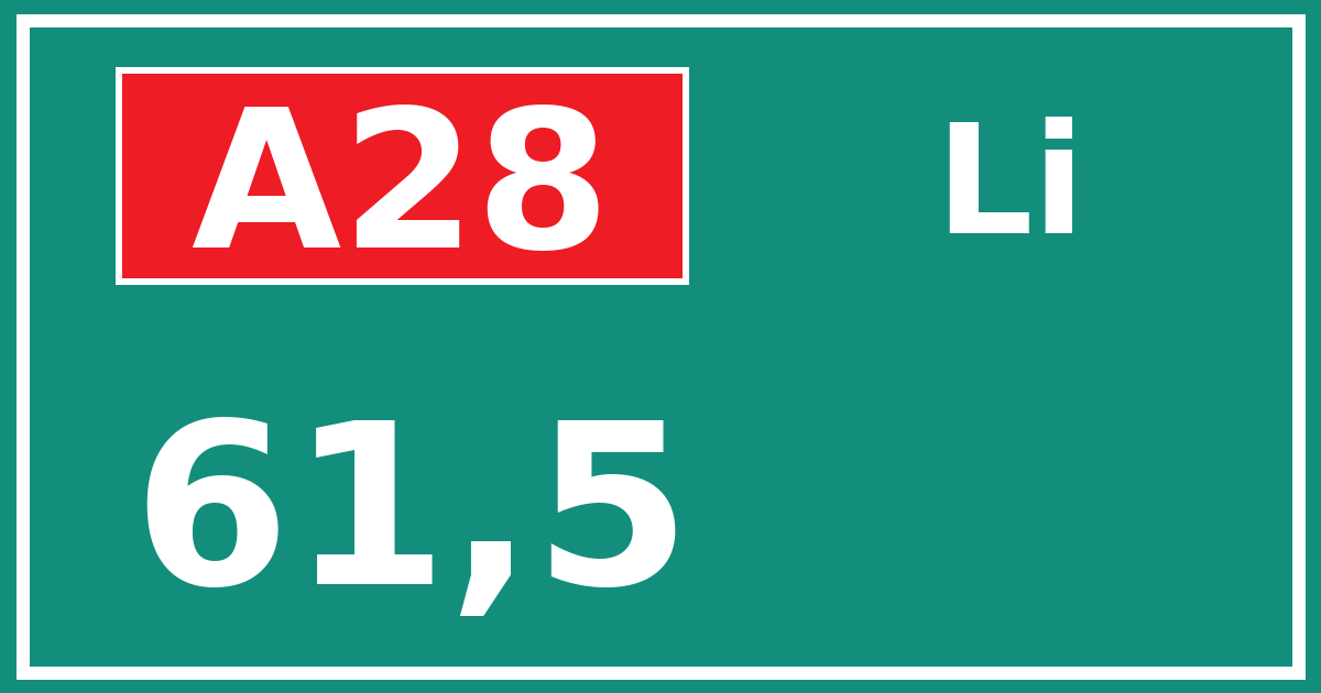Hectometerbord A28 61,5 zijde Li