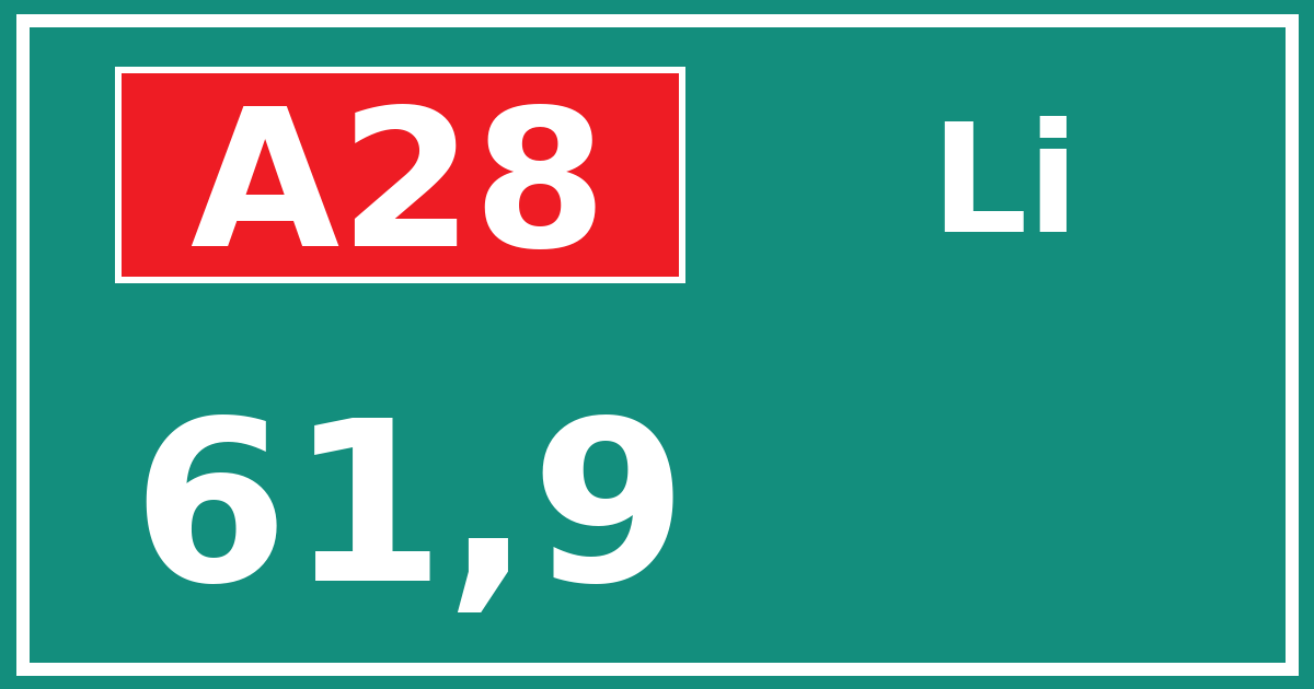 Hectometerbord A28 61,9 zijde Li