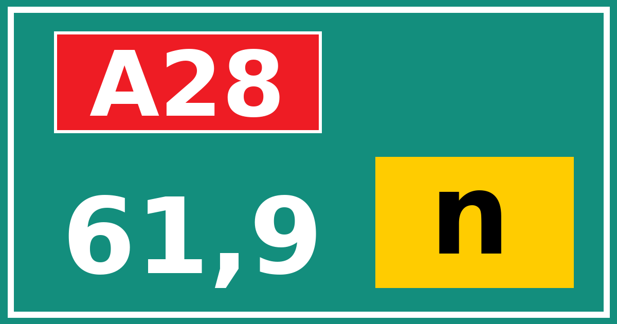 Hectometerbord A28 61,9 letter n