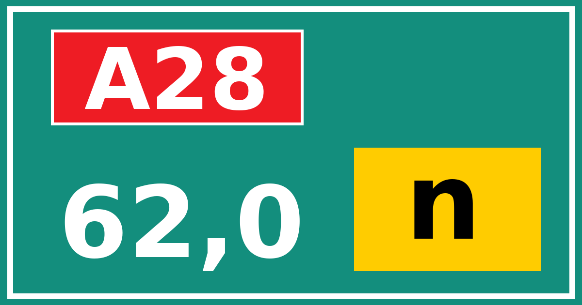 Hectometerbord A28 62,0 letter n